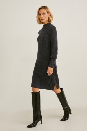 Anthracite C&A Knitted Cashmere Women's Dress | LSGWM-7058