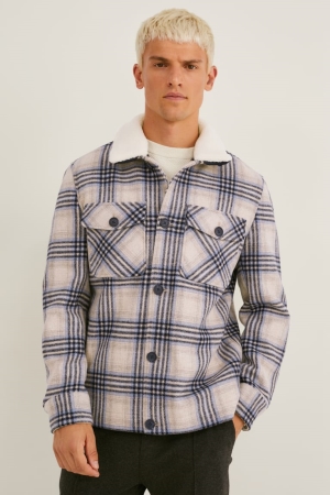 Beige C&A Check Men's Jackets | NELOM-0685