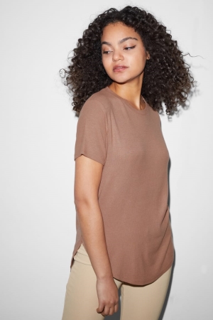 Beige C&A ClockhouseWith Livaeco™ Fibres Women's T-shirts | CWYXJ-1264