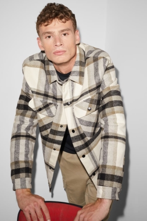 Beige C&A Clockhouse Check Men's Jackets | HSTKI-7394