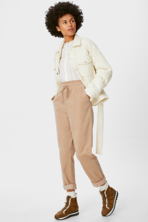 Beige C&A Corduroy Relaxed Fit Women's Trousers | ZBDWV-0389