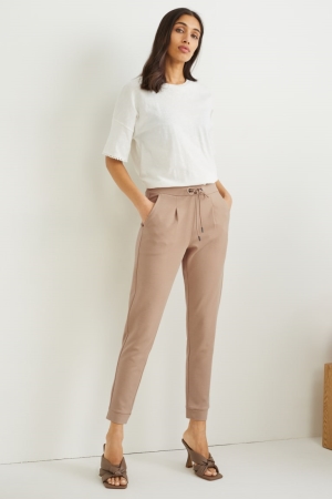 Beige C&A Jersey Tapered Fit Women's Trousers | WTKXS-7940