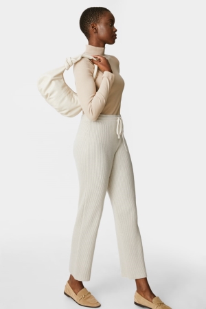 Beige C&A Knitted With Cashmere Wool Blend Women's Trousers | RMDTE-4520