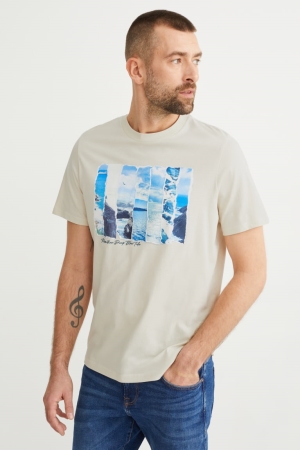 Beige C&A Men's T-shirts | STHOX-4130