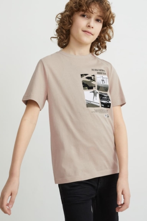 Beige C&A Multipack Of 2 Sleeve With In-conversion Cotton Boys' T-shirts | QBYRS-0195