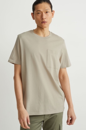 Beige C&A Organic Cotton Men's T-shirts | YIOFC-3128