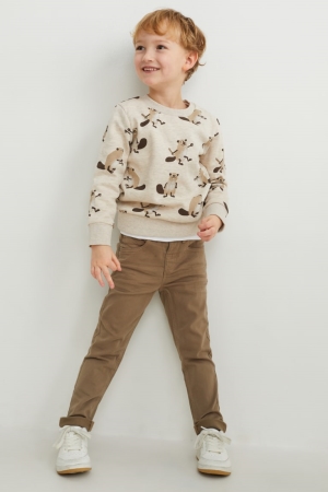 Beige C&A Skinny Fit Lycra® Boys' Trousers | UIJSR-1407