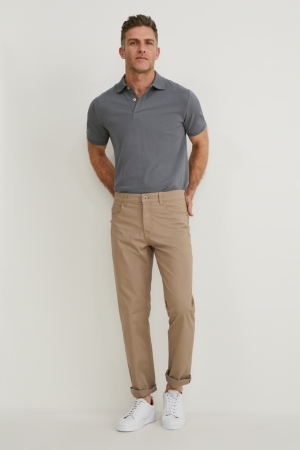 Beige C&A Straight Fit Organic Cotton Lycra® Men's Trousers | PMHQW-6841