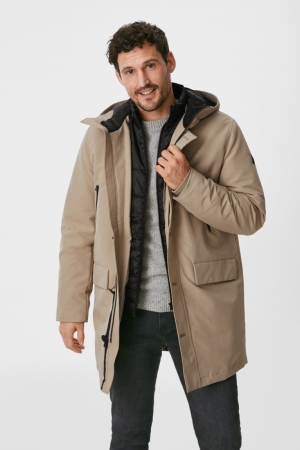 Beige C&A Technical Parka With Hood Recycled Men's Jackets | HIRYL-0638