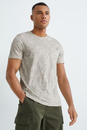 Beige C&A With Recycled Polyester Men's T-shirts | IQJZK-8763