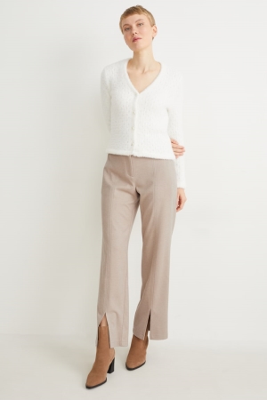 Beige Melange C&A Cloth Mid-rise Waist Wide Leg Women's Trousers | NRLTV-5013