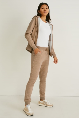 Beige Melange C&A Joggers Organic Cotton Women's Trousers | AGBVL-4251