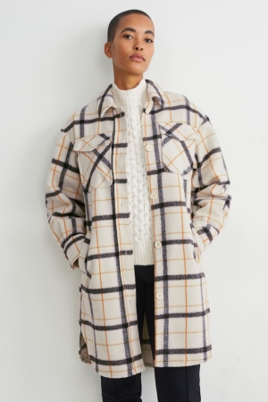 Beige Melange C&A Shacket Check Women's Coats | RWAIZ-6495