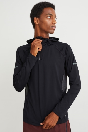 Black C&A Active Hooded Men's Top | CYMGA-0891