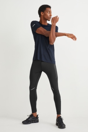 Black C&A Active Leggings Men's Trousers | WDBHS-4671