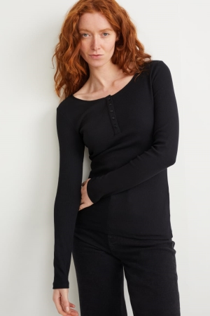 Black C&A Basic Long Sleeve Women's Top | AHCNO-8670