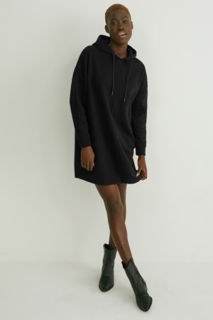 Black C&A Basic With Hood Organic Cotton Women's Dress | WKZXV-6297