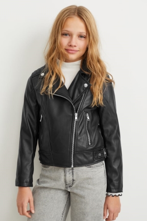 Black C&A Biker Faux Leather Girls' Jackets | TNWIP-2897