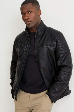 Black C&A Biker Faux Leather Men's Jackets | AIFUR-2803