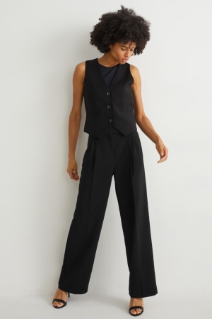 Black C&A Business High Waist Wide Leg Women's Trousers | TGBYQ-0761