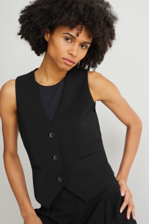 Black C&A Business WaistWith Recycled Polyester Women's Jackets | QSGNI-0359