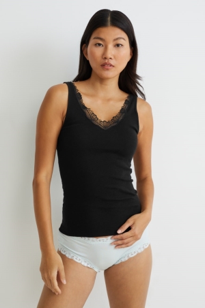 Black C&A Camisole Organic Cotton Women's Underwear | RZFBN-1209