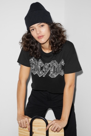 Black C&A ClockhouseAc/Dc Women's T-shirts | ZRVLS-6531