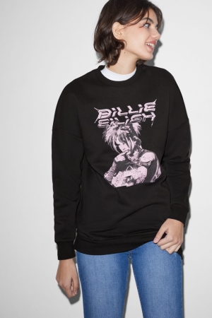 Black C&A Clockhouse Billy Eilish Women's Sweatshirts | KIHJA-7051