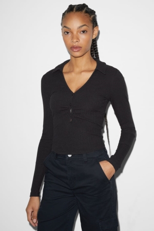 Black C&A Clockhouse Cropped Long Sleeve Women's Top | VFYKM-3482