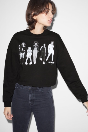 Black C&A Clockhouse Cropped Spice Girls Women's Sweatshirts | RISZX-3489