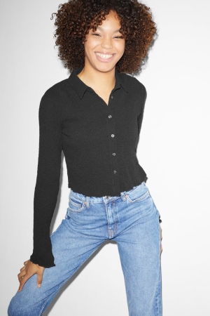 Black C&A Clockhouse Cropped With Recycled Polyester Women's Blouses | AEUSR-6329