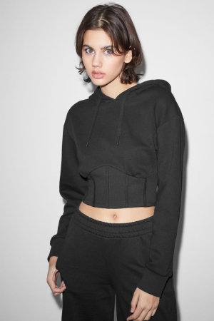 Black C&A Clockhouse Cropped Women's Hoodie | ITDUK-2413