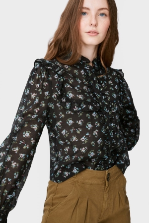 Black C&A Clockhouse Floral Women's Blouses | WFJBE-3860