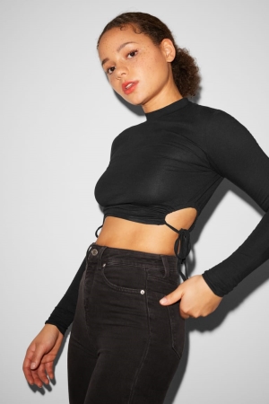 Black C&A Clockhouse Long Sleeve Women's Top | DCXAI-4583