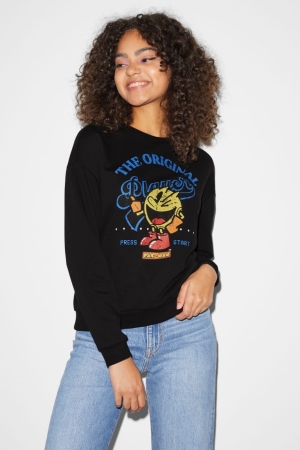 Black C&A Clockhouse Pac-man Women's Sweatshirts | VDYLO-5829