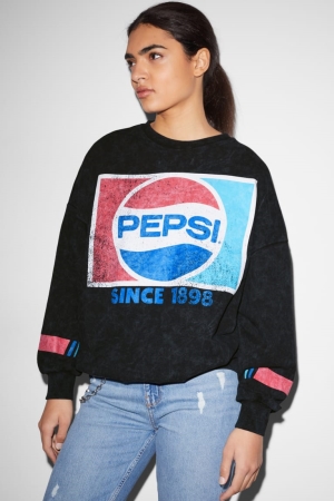 Black C&A Clockhouse Pepsi Women's Sweatshirts | WLFCD-5046