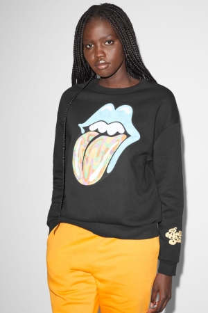 Black C&A Clockhouse Rolling Stones Women's Sweatshirts | QRZFU-2895