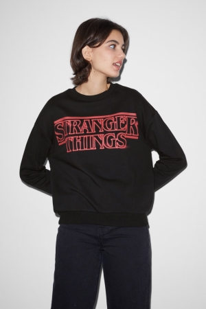 Black C&A Clockhouse Stranger Things Women's Sweatshirts | FDUNX-9264