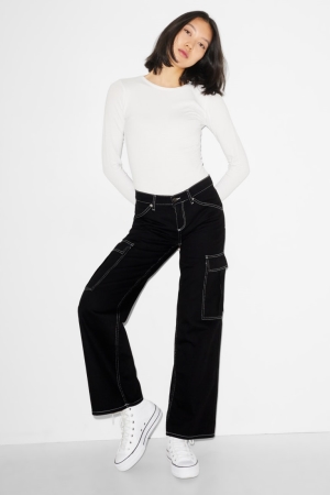 Black C&A Clockhouse Wide Leg Low Waist Women's Trousers | LFUTV-6873