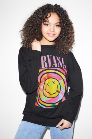 Black C&A Clockhouse With Recycled Cotton Nirvana Women's Sweatshirts | TNEUV-3568