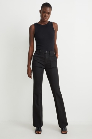 Black C&A Cloth High Waist Recycled Women's Trousers | AESBH-5834