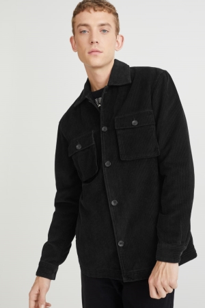 Black C&A Corduroy Men's Shirts | BRXUN-0413