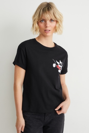 Black C&A Disney Women's T-shirts | NCAWB-2865