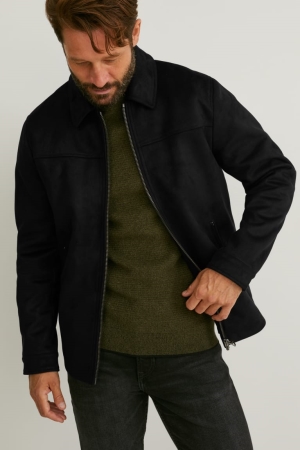 Black C&A Faux Suede Men's Jackets | BXZML-4387