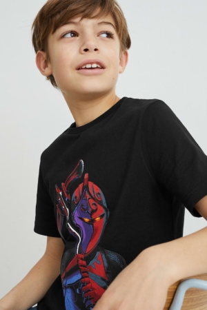 Black C&A Fortnite Sleeve Boys' T-shirts | YTEIB-8051