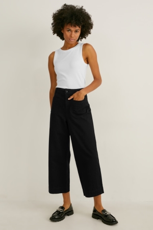 Black C&A High Waist Wide Leg Women's Trousers | YBFDZ-8130