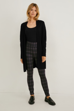 Black C&A Jersey Recycled Check Women's Trousers | NWSMI-0125