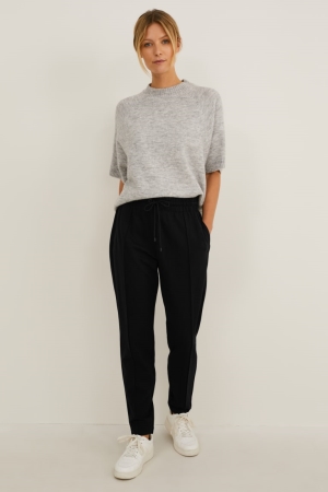 Black C&A Jersey Tapered Fit Women's Trousers | AUDIY-3189