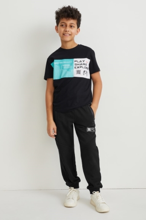 Black C&A Joggers Augmented Reality Motif Boys' Trousers | XPCMA-4896