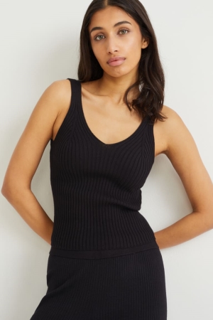 Black C&A Knitted With Lenzing™ Ecovero™ Women's Top | RJUEN-8049